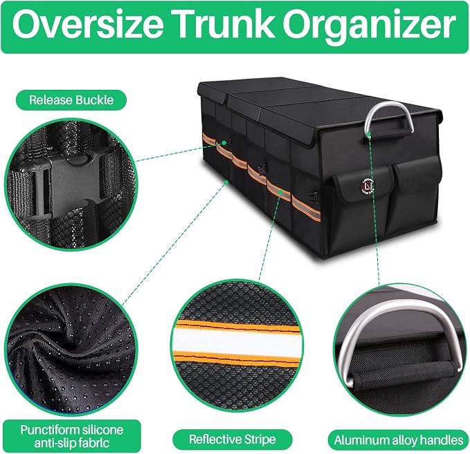 Trunk Organizer Cargo Organizer Trunk Storage Waterproof Collapsible Durable Multi Compartments-((Oversize,Black) - Image 6