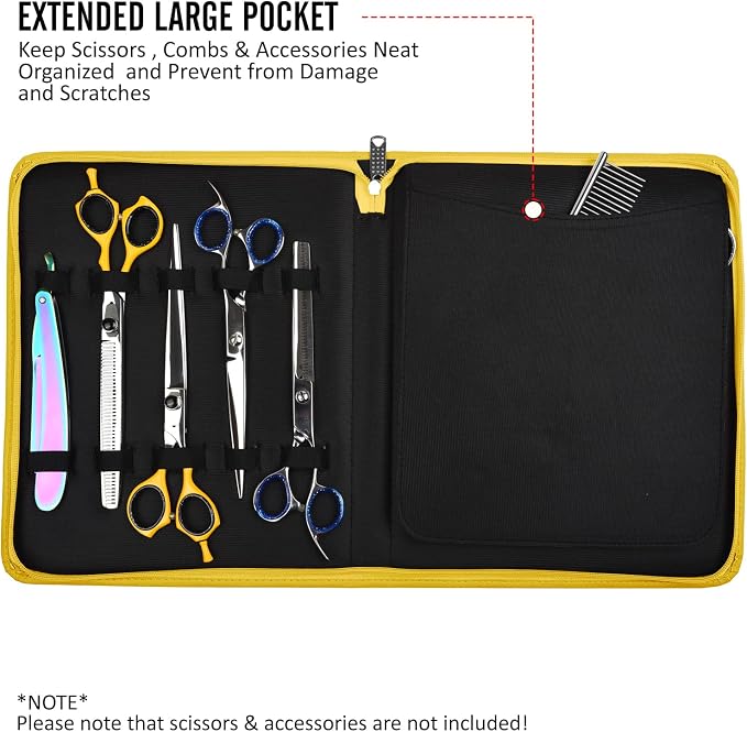 Leather Shear Cases for Hairstylist Holds 10 Grooming or Beauty Shears, Shear Holder (YELLOW) - Image 6