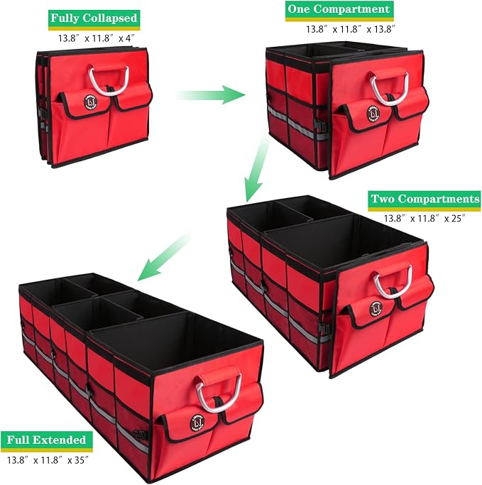 Big Car Trunk Organizer, Cargo Organizer SUV Trunk Storage Non Slip Bottom Waterproof Collapsible Durable Multi Compartments-(Oversize,Red) - Image 4