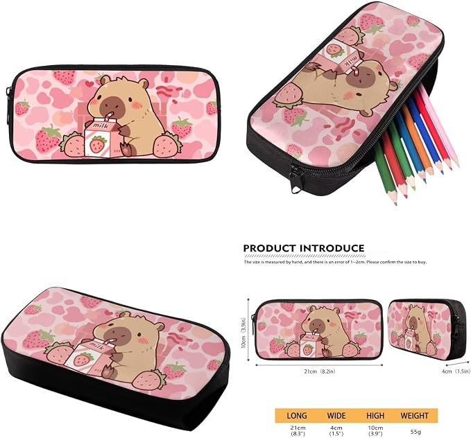 Cute Capybara Backpack for School Girls 2nd Grade : 17in Strawberry Bookbag with Lunch Box - 4 in 1 Cow Print Book Bag - Cowgirl Set for Kids 6-8-10 - Image 6