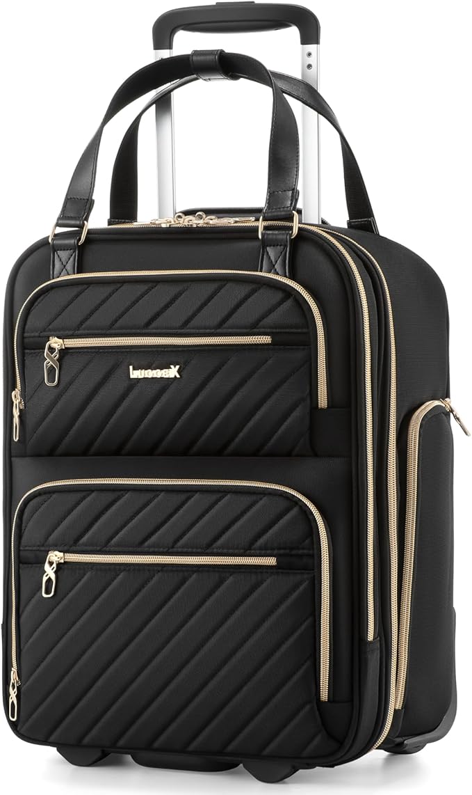 LUGGEX Underseat Carry On Luggage with Wheels, UDK2 Lightweight Under Seat Luggage, Soft Sided Personal Item Suitcase for Short Trip (UX-Core, Black, 17 Inch) by LUGGEXLUGGAGE