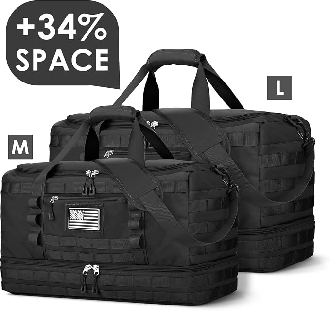 Travel Bag for Men Women, Gym Bag & Tactical Duffle Bags for Travel, Carry on with Toiletry Bag and Shoe Compartment, Weekender Overnight Trip with Wet Pocket for Workout Medical, Black - Image 2