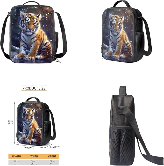 Tiger Backpack for Kids Girls Backpack with Lunch Box Water Bottle Holder and Soft Pencil Pouch 4PCS Set Bookbag with Front Pocket 17 inch Large School Bag for Boys Back to School Supplies Set - Image 4