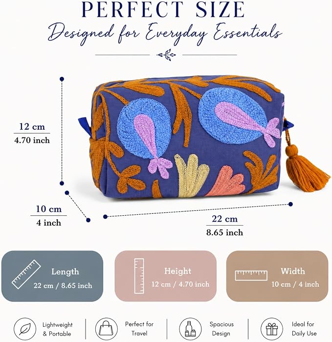 Huar Travel Makeup Bag- Large Capacity Cosmetic Bags for Women - Water Resistance Lining Portable Pouch & Open Toiletry Bag - Perfect Girls Makeup Organizer for Travel Essentials (Dark Blue) - Image 6