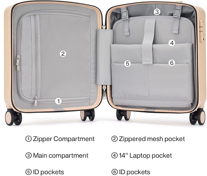 Hanke 16 Inch Underseat Carry On Luggage, Airline-Approved Hard Shell Small Suitcase with Spinner Wheels, Lightweight Tsa Lock Travel Luggage for Short Trips(Cuba Sand) - Image 6
