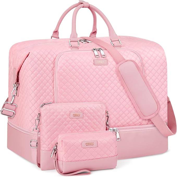 Travel Weekender Bag for Women, 21" Overnight Bag with Shoe Compartment 50L Large Travel Duffel Bag Carry On Tote for Weekend, Overnight, Business Trips, Water Resistant by TIBES