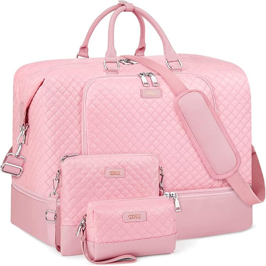 Travel Weekender Bag for Women, 21" Overnight Bag with Shoe Compartment 50L Large Travel Duffel Bag Carry On Tote for Weekend, Overnight, Business Trips, Water Resistant by TIBES