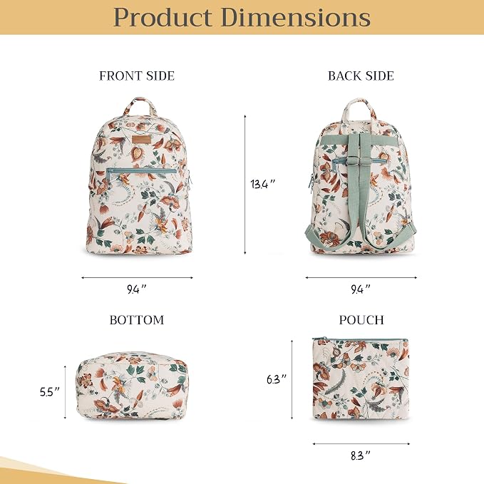 Maison d' Hermine Backpack for Women Men Cotton Shoulder Multipurpose Rucksack with Small Pouch Lightweight Multi Pocket Bag for Travel Work Beach Perfect for Spring Summer (Dalida) - Image 5