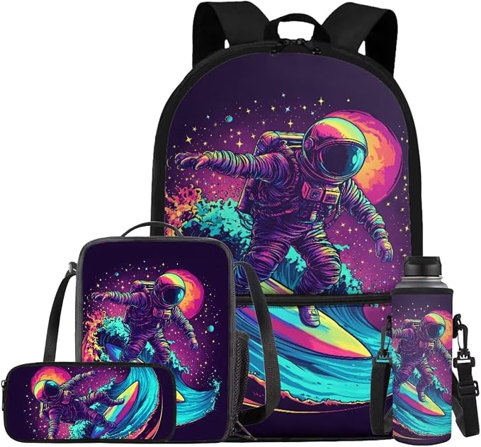 Purple Astronaut Middle School Backpack for Boys with Lunch Box Lightweight Fashion Daypack with Water Bottle Sleeve and Pencil Case Back to School Gifts for Students by Bivxisrvo
