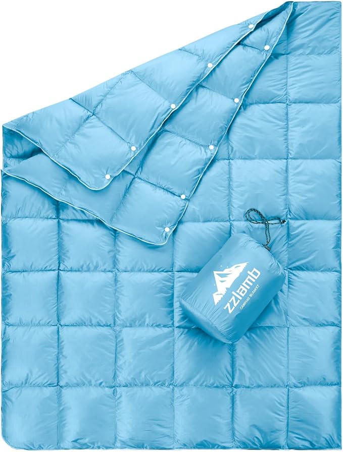 zzlamb Puffy Down Camping Blanket Water-Repellent, Down Throw Travel Blanket Portable for Outdoor, Light Warm Quilt for Couch Plane Car Theater Stadium Picnic RV Backpacking Hammock by zzlamb