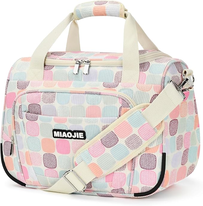 Underseat Carry On Luggage Lightweight Travel Tote Weekender Bag Overnight Duffle Bag for Travel, Travel Essentials Personal Item Travel Bag for Women, Corduroy Colorful Plaid-16Inch by MIAOJIE