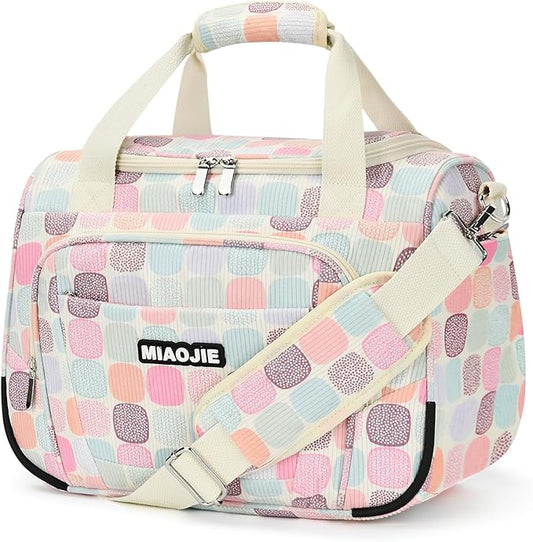 Underseat Carry On Luggage Lightweight Travel Tote Weekender Bag Overnight Duffle Bag for Travel, Travel Essentials Personal Item Travel Bag for Women, Corduroy Colorful Plaid-16Inch by MIAOJIE
