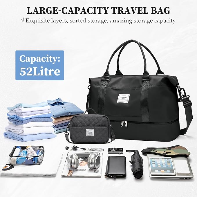 Weekender Bags for Women,Personal Item Travel Bag with Shoes Compartment | Overnight Travel Duffel Bag with Grid Toiletry Bag,Carry-On Bag,Extra Large - Image 3