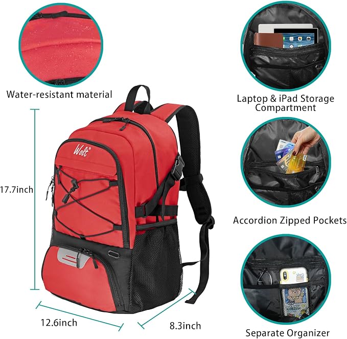 WOLT Basketball Backpack Large Sports Bag with Separate Ball Holder & Shoes Compartment, Best for Basketball, Soccer,Gym - Image 2
