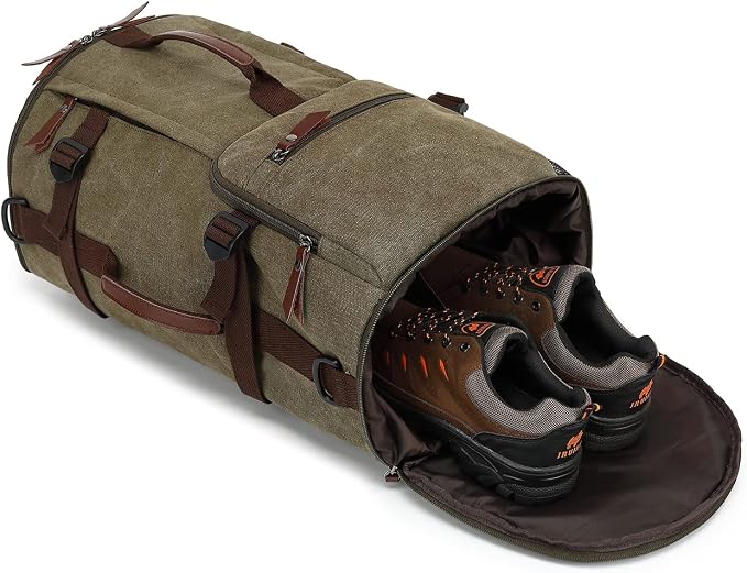 Kalesi Gym Duffle Bag Backpack 4-Way Vintage canvas with Shoes Compartment for travel Sport Hiking laptop (Vintage green) - Image 7