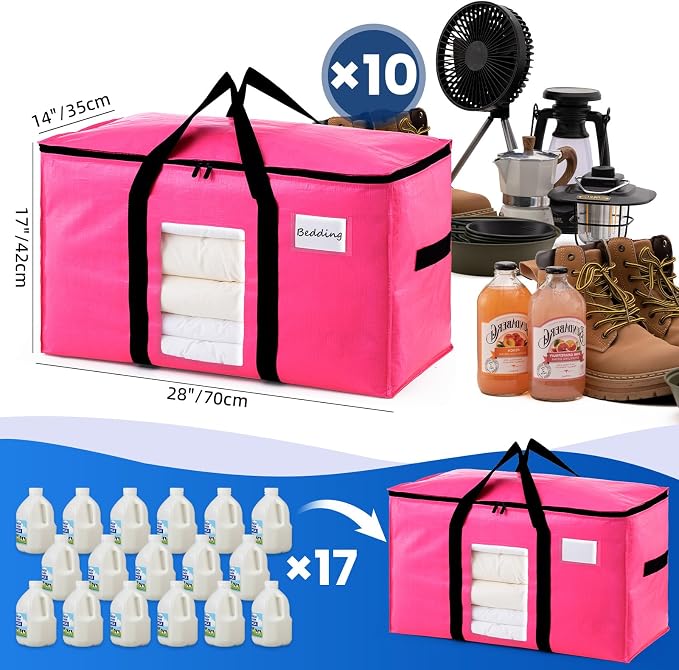 TAILI 10 Pack Pink Extra Large Moving Bags, Heavy Duty Totes with Visible Window, Wrap Around Handles, Ideal for Storage, Space-Saving - Image 6