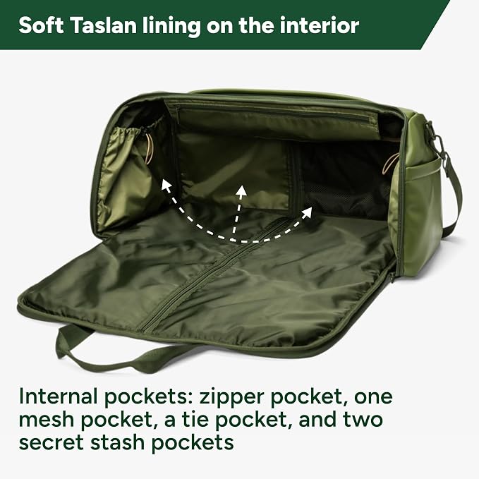 Halfday Convertible 2-in-1 Vegan Leather Premium Garment Duffel Weekender Bag 45L (Carry-on, Wrinkle-Free Travel, Hanging Suit Compartment, Shoe Pockets, Trolley Sleeve), Leaf - Image 3