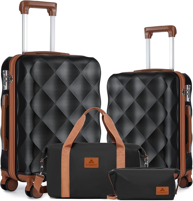 Somago 2 PieceLuggage Set (20"/24") with Duffel Bag and Toiletry Bag, Carry On Luggage Airline Approved with YKK Zipper TSA Lock ABS Hardside Luggage Spinner Wheels by SOMAGO