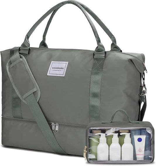 WOOMADA Weekender Overnight Bag for Women, Carry on Shoulder Travel Duffel with Shoes Compartment,Gym Bag with Toiletry Bag by WOOMADA