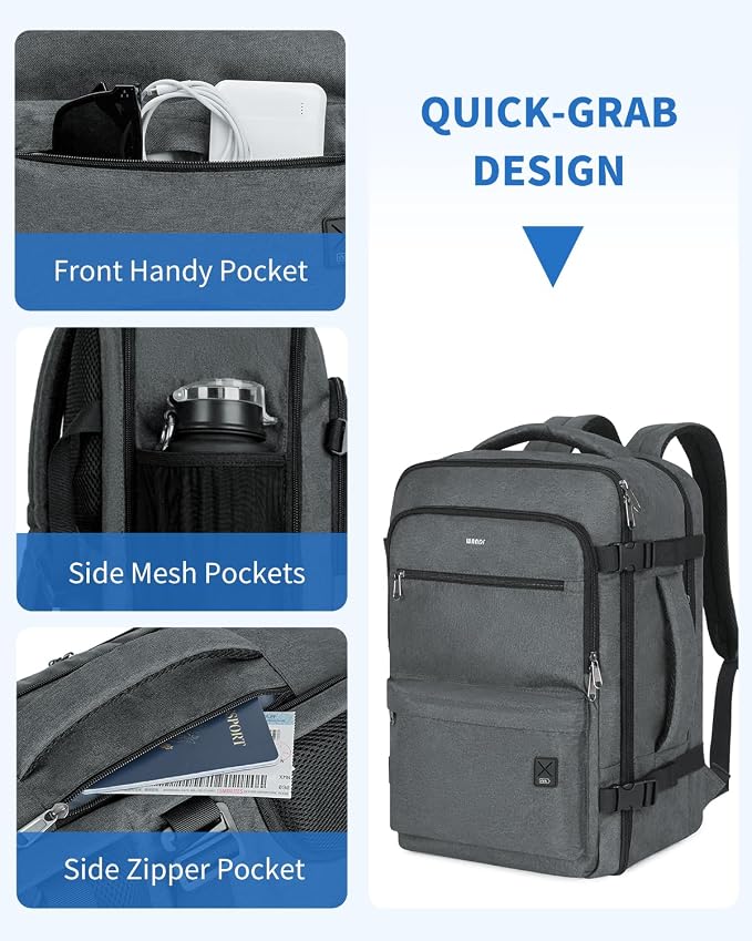 WANDF Travel Backpack For Spirit Airlines Personal Item Bag 18x14x8 with Wet Pocket, 17 Inch Laptop Backpack for Men Women | Frontier Airline Underseat Fit, Fits 17" Laptop, 180°Opening, Travel Backpack - Image 5