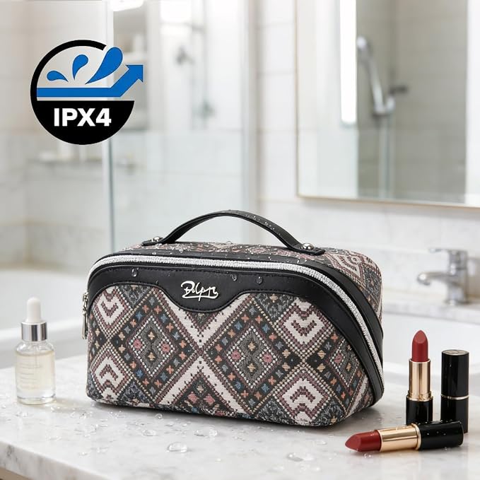 BOYATU Travel Makeup Bag Organizer: Boho Large Capacity Cosmetic Bag Sets | 3Pcs Waterproof Leather Toiletry Bags | 180°Open Flat Make up Case with Compartments | Western Travel Essentials for Women - Image 5