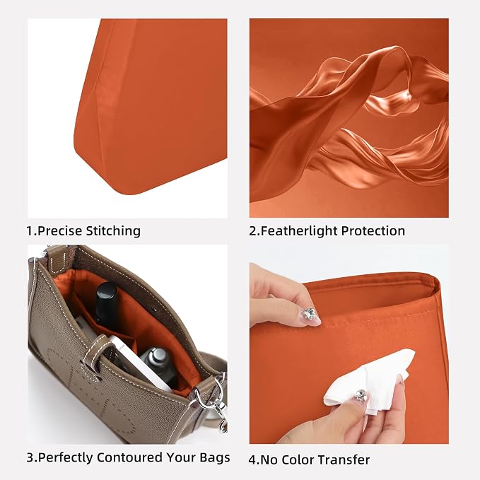DGAZ Silk Purse Organizer Insert for Evelyne Bag(23,Vitality orange) | Soft and Lightweight,Perfect Fit,Multi-pocket Storage,Bag Protector,Luxury Bag Care,Handmade,for Smooth Bag Organizer - Image 3