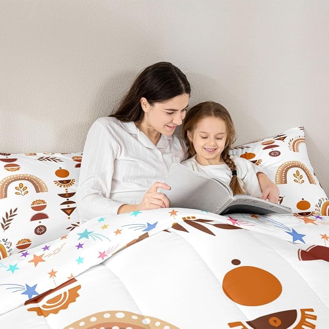 Erosebridal Rainbow Comforter Set, Flower Branches Quilt Full Size for Kids Girls Child Teens Women, Cartoon Style Floral Duvet Insert Bohemian Iridescent Bedding Set 3 Pieces with 2 Pillow Cases - Image 5
