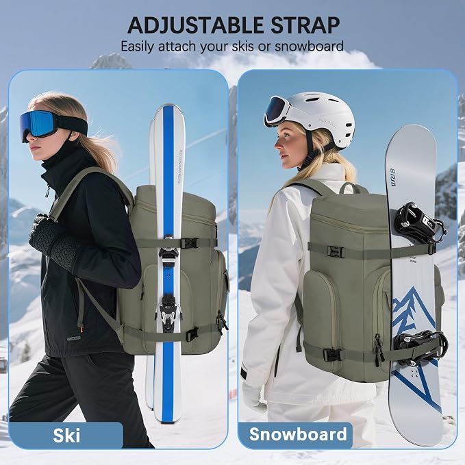 65L Waterproof Ski Boot Bag, Heavy Duty Snowboard Backpack for Helmet Goggles Gear, Air Travel Winter Sports Bag - Image 7