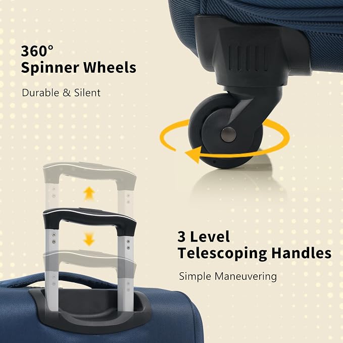 Merax Softside Luggage Set 4 Piece Expandable Travel Suitcase,Deep Blue | Durable and lightweight expandable luggage with TSA lock, front pockets and spinner wheels for travel.(18" 22" 26" 30") - Image 6