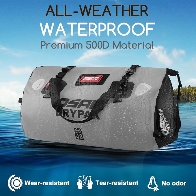 OSAH DRYPAK Waterproof Duffel Bag - Motorcycle Dry Bag Tail Bag with Large Storage Space, Waterproof Luggage Duffle Bags with Outer Mesh Zipper Pocket for Camping, Kayaking, Fishing & Traveling - Image 4