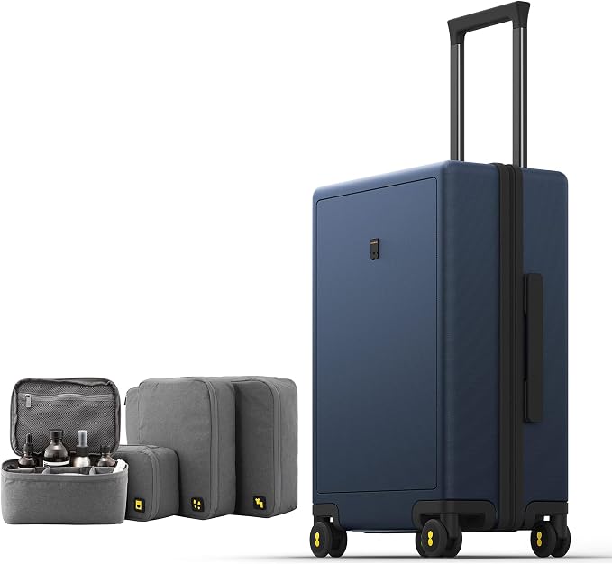 LEVEL8 Luminous Carry on Luggage, 20 Inch Hardside Suitcase Bundle with 4 PC Packing Cubes Organizer Set - Navy Blue by LEVEL8