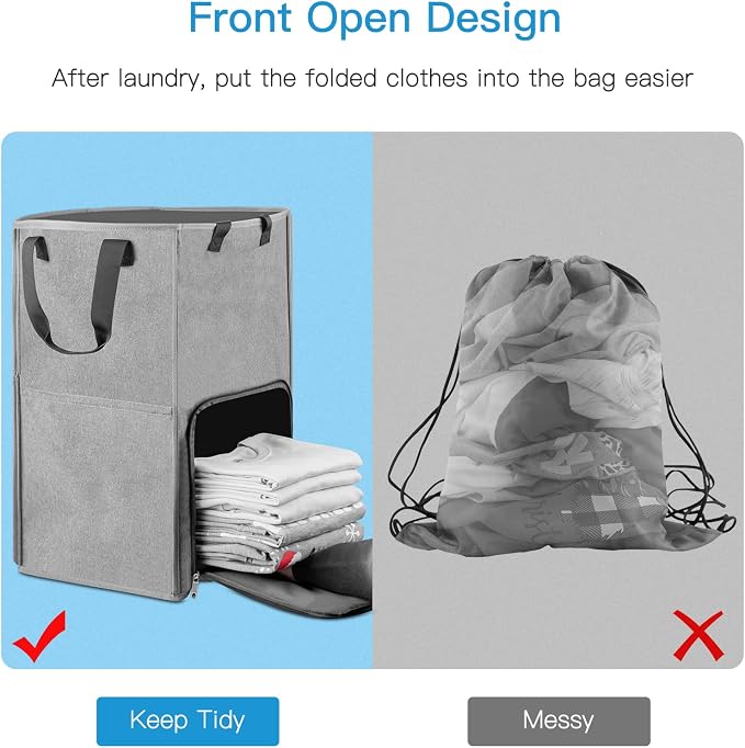 Bukere Laundry Backpack Bag, Extra Large 2 in 1 Laundry Hamper Basket for College Students Dorm Essentials, Adjustable Shoulder Straps, Freestanding Laundry Bag(Grey&Grey) - Image 5