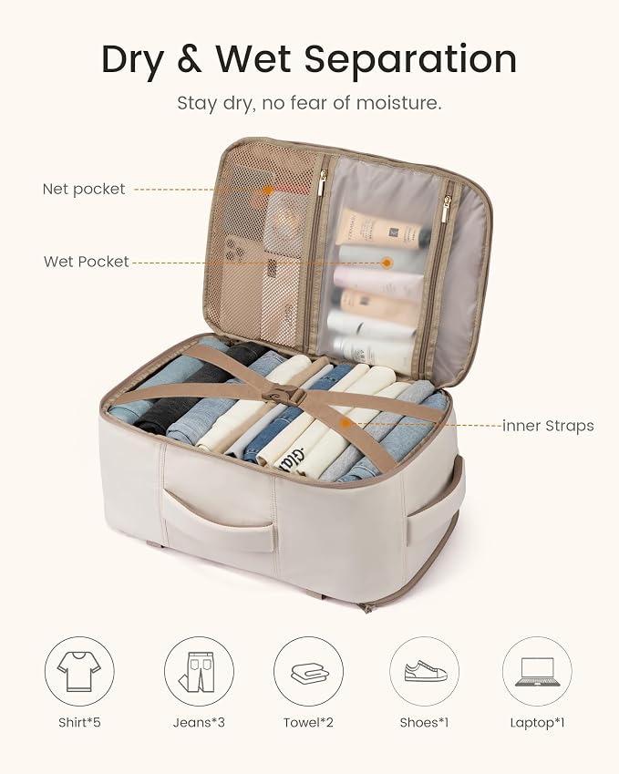 LOVEVOOK 50L Travel Backpack for Women Men, TSA Personal Item Travel Bag Fits 17.3inch Laptop, Waterproof Airline Approved Carry On Luggage With 2 Cubes for Weekender Hiking Business, Beige - Image 7