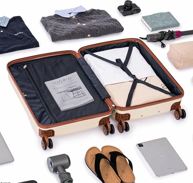 5 Piece Luggage Sets with Spinner Wheels and Tsa Lock, Hardshell ABS Suitcase Set, Lightweight Hardside Waterproof Travel Suitcases with Wheels, 20", 24", 28" Beige - Image 7