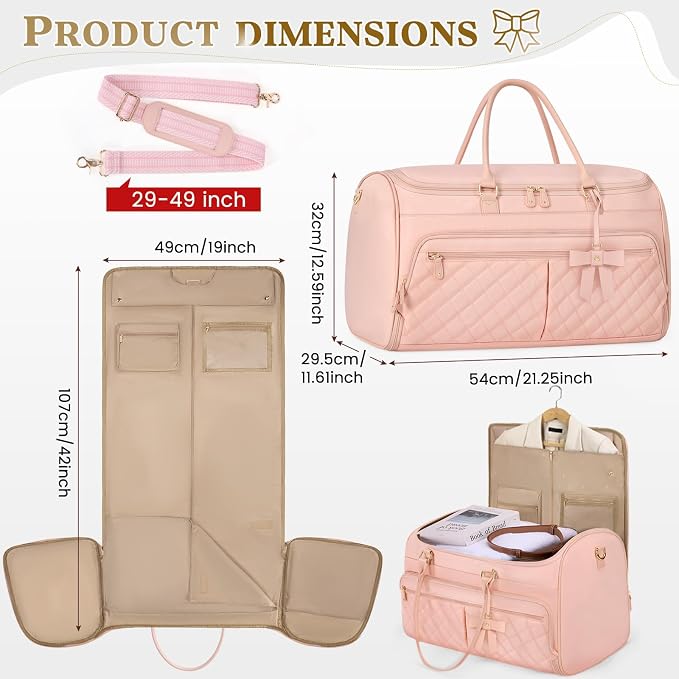 RAINSMORE Garment Bags for Travel Women Convertible Garment Duffle Bag for Hanging Clothes, Large Carry On Garment Bag with Shoe Bag & Wet Pocket, Foldable Dress Suit Business Travel Weekender Bags - Image 6