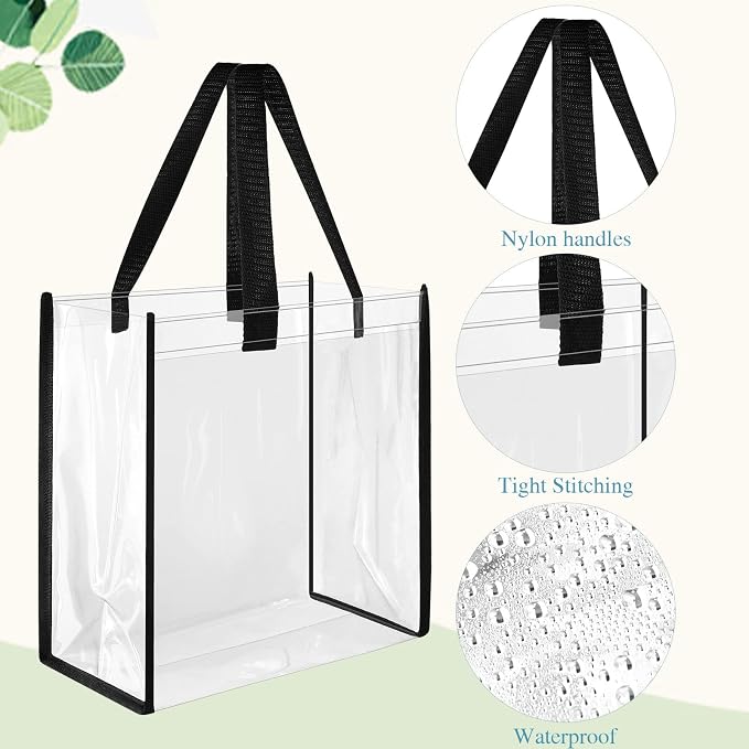 Saintrygo 20 Pack Clear Tote Bags Bulk 12 x 12 x 6 PVC Plastic Tote Bag with Handles for Stadium Work Beach Sports(Classic Color) - Image 4