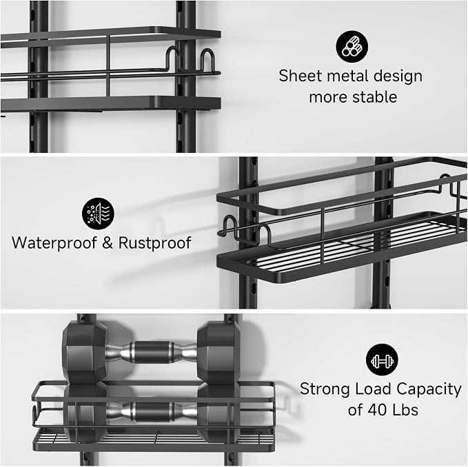 3 Tier Hanging Shower Head Caddy, Adjustable Hanging Shower Caddy Over Showerhead, Standing Shower Caddy No Drilling Handing Racks Rustproof for Bathroom Shampoo Soap Storage - Image 5