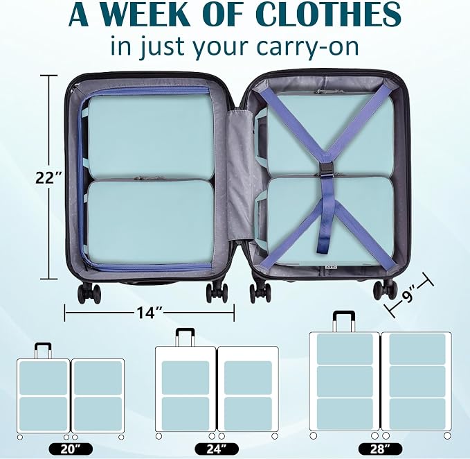 Large Compression Packing Cubes for Travel, 2 Set Compression Bags Travel Cubes for Packing Suitcase Luggage Organizer, Blue - Image 4