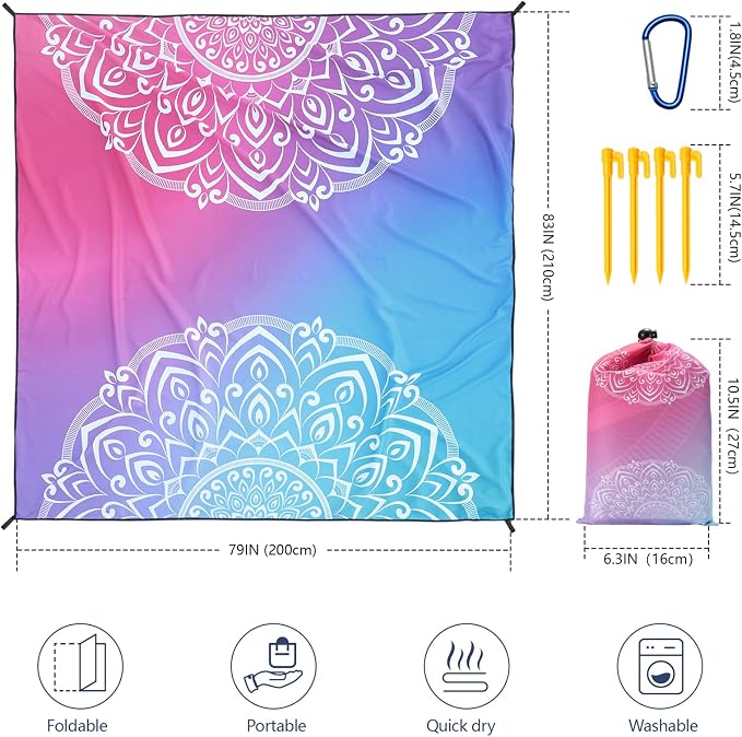 WIWIGO Beach Blanket Waterproof Sandproof Beach Mat 79" X 83"/10'x9'for 2-8 Adults Quick Drying Outdoor Picnic Mat Beach Accessories for Travel, Camping, Hiking - Image 2