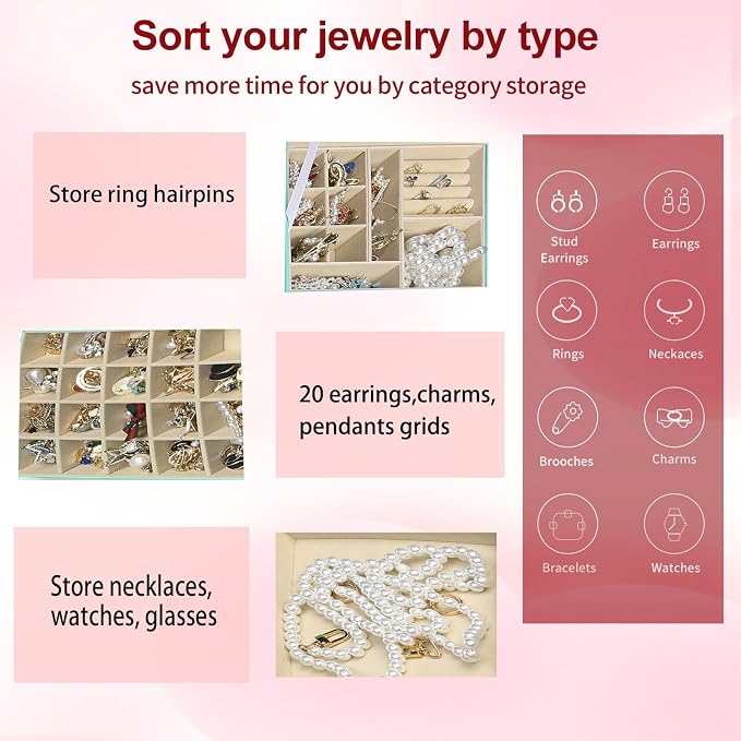 BOOVO Clear Lid Jewelry Box,3 Layers Jewelry Organizer Large Jewelry Storage Box with 2 Drawers,Jewelry Holder Organzier of Rings Earrings Necklace Bracelets for Women (Turquoise, 3 Layer) - Image 3
