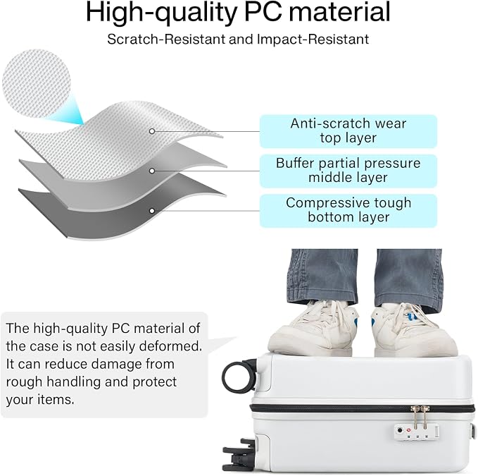 Hanke 16 Inch Underseat Carry On Luggage, Airline-Approved Hard Shell Small Suitcase with Spinner Wheels, Lightweight Tsa Lock Travel Luggage for Short Trips(Smoke White) - Image 4