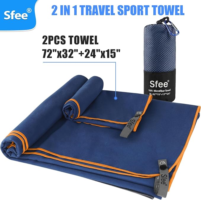 Sfee 2 Pack Microfiber Travel Towel, Quick Dry Towel Camping Towel Large Beach Towel Super Absorbent Compact Lightweight Sports Gym Towels Set for Beach, Gym, Hiking, Pool, Backpacking,Bath,Yoga - Image 7