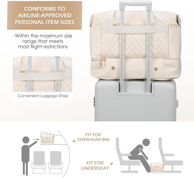 MDODO Travel Duffel Bag for Women Weekender Overnight with Wet Pocket Shoes Compartment Carry on Tote Duffle Bag for Business, Trips, Travel, Sports, Gym, Yoga, Hospital, 3 Pcs Set, 43L, Beige - Image 7