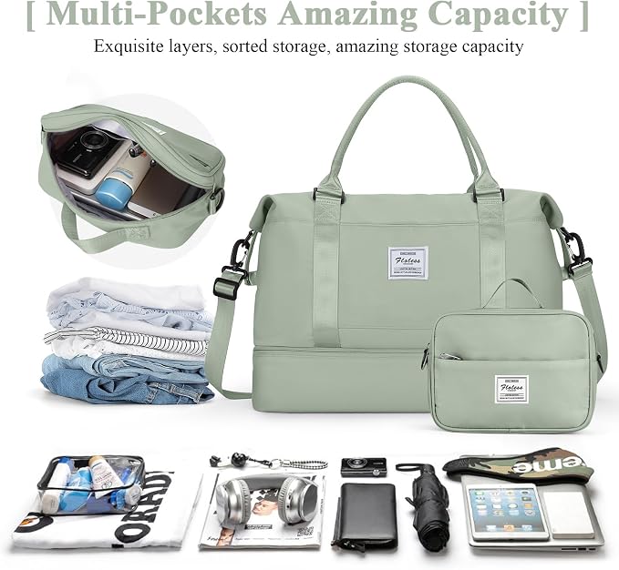 Travel Duffel Bag with Shoes Compartment,Weekender Bags for Women Travel | Overnight Carry-On Bag with Toiletry Bag, For Spirit Airlines 18x14x8 Personal Item Bag - Image 2
