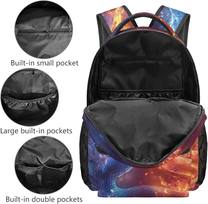 Water Fire Snake 4-in-1 Backpack Set for Boys 4th 5th 6th Grade, Cool School Bag with Lunch Box, Pencil Case & Dinosaur Charm, 17 Inch Sporty Backpacks with Adjustable Shoulder Strap - Image 3