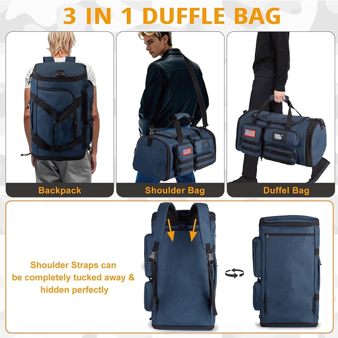 Expandable Gym Bag For Men,Tactical Large 3 in 1 Sports Duffle Bag With Shoes Compartment,Water Resistant Sports Gym Tote Bags Multi-functional Weekend Travel Backpack Overnight Bag - Image 6