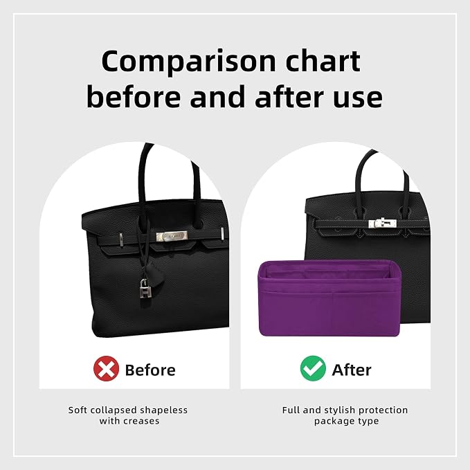 DGAZ Silk Purse Organizer Insert for Birkin Bag(Anemone,BK30) | Soft and Lightweight,Perfect Fit,Multi-pocket Storage,Bag Protector,Luxury Bag Care,Handmade,for Smooth Bag Organizer - Image 5