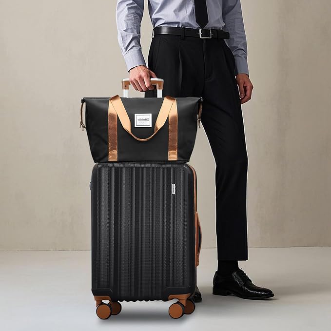 LARVENDER Luggage Set 6 Piece Large Suitcases with Wheels, Suitcase Set ABS Hard Shell Luggage Sets with Spinner Wheels, Carry On Luggage TSA Lock Travel Luggage for Men Women(Black) - Image 2