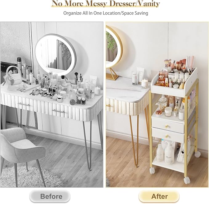 Makeup Organizer, Floor Skincare Organizers Make Up Organizers and Storage with Drawers, Vanity Organizer Cosmetics Display Cases Holder for Skin Care Nail Polish Perfume Gold - Image 4