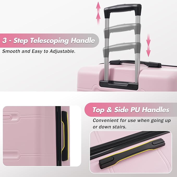 Merax Luggage Set,6 Piece Suitcase with Bags,Lightweight Carry on Luggage | 14/20 IN Airplane Approved,24/28IN Hardside Suitcase with Double Spinner Wheels Handle Password Lock,Pink - Image 4